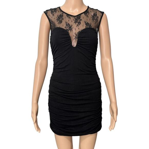 Guess Los Angeles Witchy Black Lace Ruched Bodycon Dress (L) - Picture 2 of 16